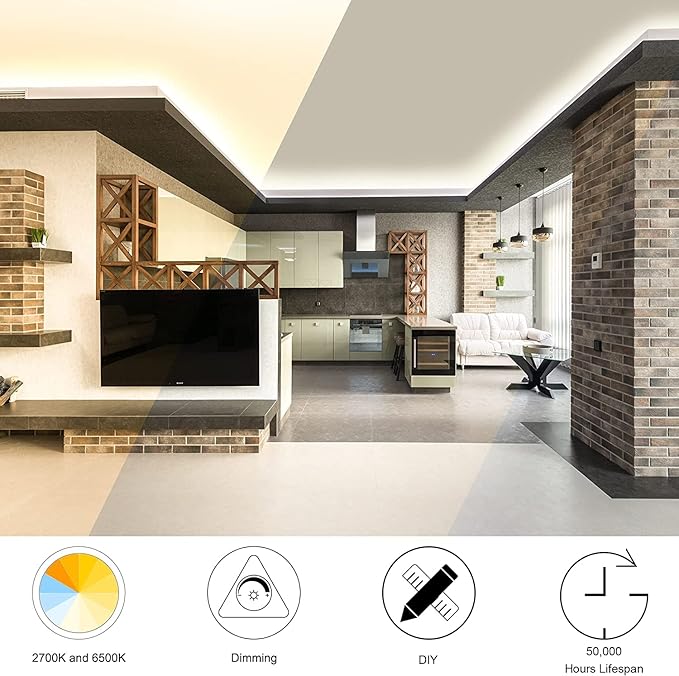 CCT COB LED Strip Light 9.84ft, Tunable White Warm White to Cool White LED Strip, 608LEDs/M DC24V Tape Light, CRI90+, Bluetooth App Control, Dimmable Strips for Bedroom, Office, DIY Lighting.