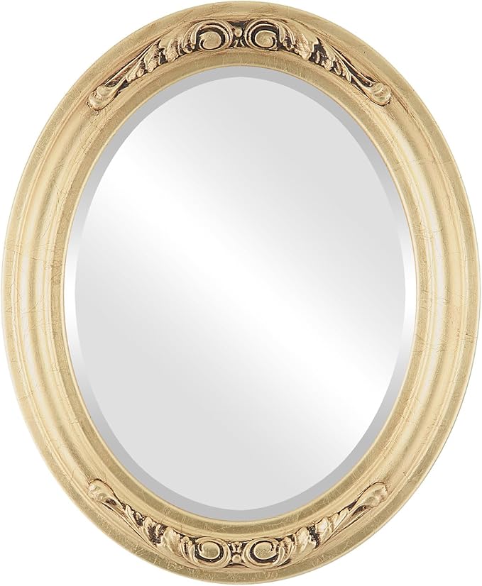 OVALCREST Oval Beveled Wall Mirror for Home Decor - Florence Style - Gold Leaf - 40" x 28"