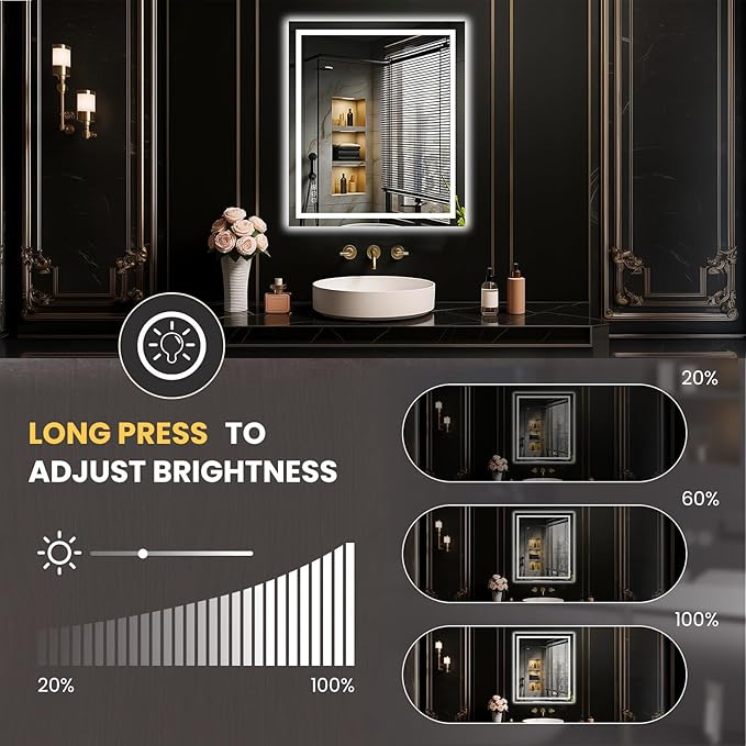 LOAAO 24"X28" LED Mirror for Bathroom, Lighted Bathroom Mirror with Lights, Anti-Fog, Dimmable, Memory Function, Easy to Install, Clear Reflection