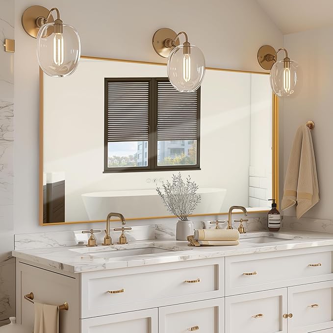2-Pack Gold Bathroom Mirrors Over Sink 30 x 48 Inch Wall Mounted Aluminum Frame Rectangle Mirror Modern Farmhouse Vanity Mirror