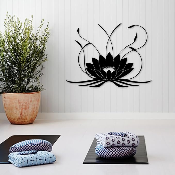 Lotus Flower Metal Wall Art - Boho Spiritual Wall Decor for Living Room (White, 35"x27" | 90x68cm)