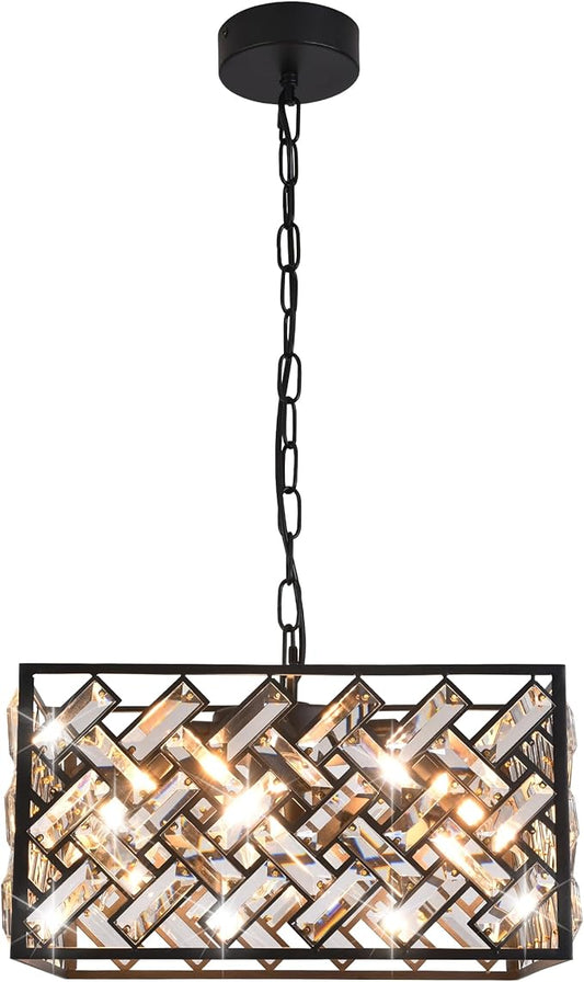 Modern Crystal Chandelier, 6-Light Black Chandeliers for Dining Room with Adjustable Chain, 51 Inch Ceiling Light Fixture for Bedroom, Foyer (Bulbs Not Included)