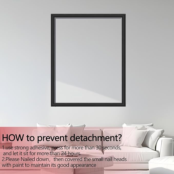 moonoom 20 Ft x 1.6'' Wall Decoration Molding Trim, Black Self-Adhesive 3D Chair Rail Panel Molding, Flexible DIY Wall Trim for Mirror, Window Frame and Home Decoration