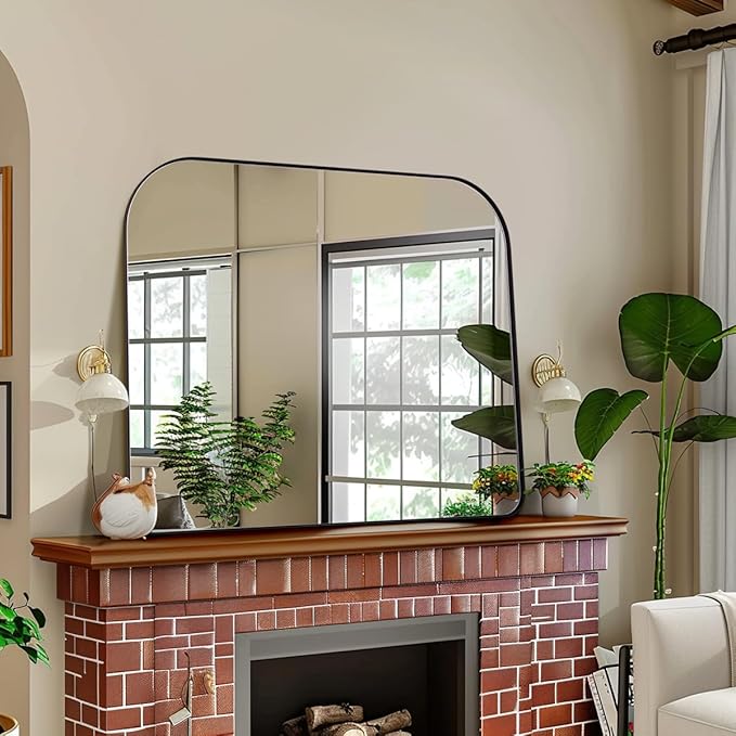 ANDY STAR Black Arched Mantel Large Wall Mirror 30x36, Matte Black Stainless Steel Frame, Arch Mirror with Soft Curved Corner for Bathroom, Entryway, Fireplace Mantel, Bedroom & Living Room Wall Decor