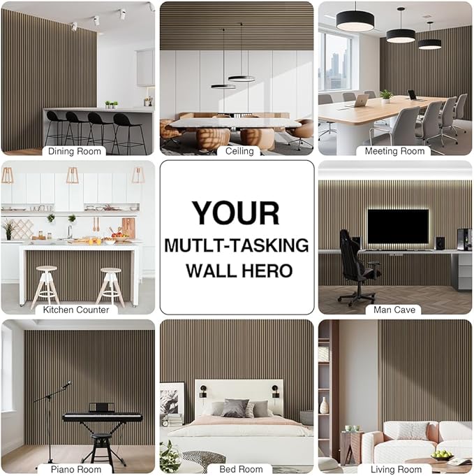 2-Pack Wood Slat Wall Panel 47.2"x23.6" (15.5 sq ft)|Soundproof and Acoustic Wall Panels for Interior Decor & Ceiling|Wood Veneer Fluted Paneling for Office & Home Theater Amercian Oak#5