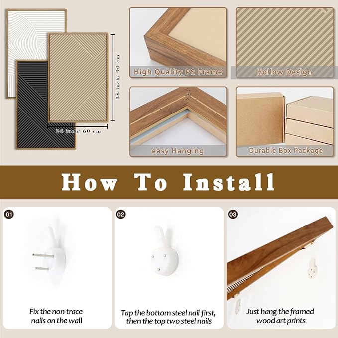 Anyzal Large Neutral Wall Art Modern Abstract Wall Decor Minimalist Boho Artwork 24x36 Inch Set of 3 for Living Room Bedroom Dining Room