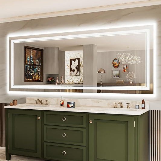 84x32 Inch Large LED Mirror Bathroom with Lights, Backlit and Front Lighted Bathroom Vanity Mirror for Wall, Anti Fog,Dimmable,Shatterproof