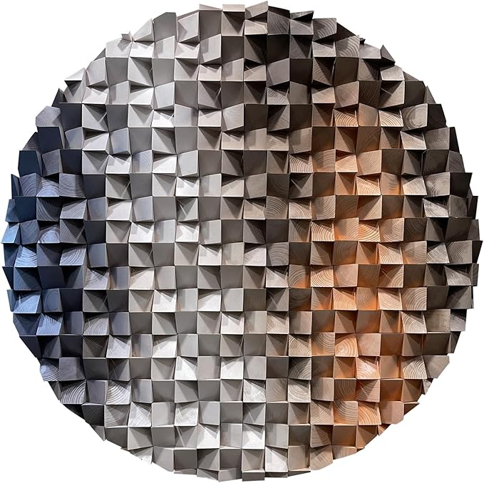 LIUZEYUE - 3D wooden block painting gradient coffee white art background wall wooden block abstract geometric wall decoration living room/bedroom/office modern minimalist style decoration Diameter 39.4"