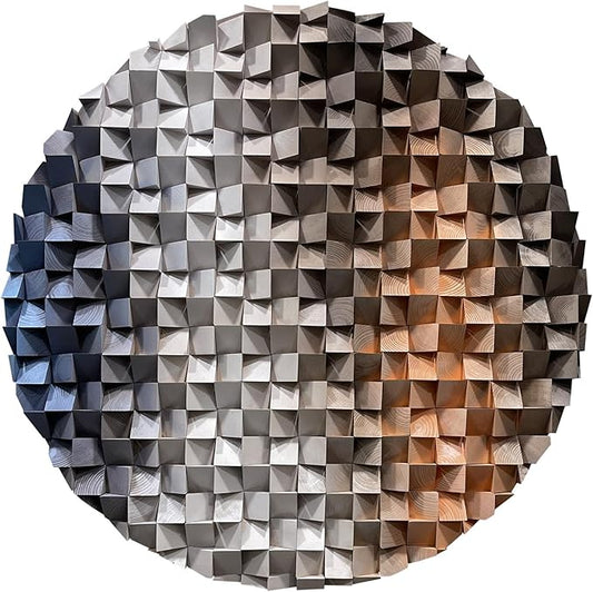 LIUZEYUE - 3D wooden block painting gradient coffee white art background wall wooden block abstract geometric wall decoration living room/bedroom/office modern minimalist style decoration Diameter 39.4"