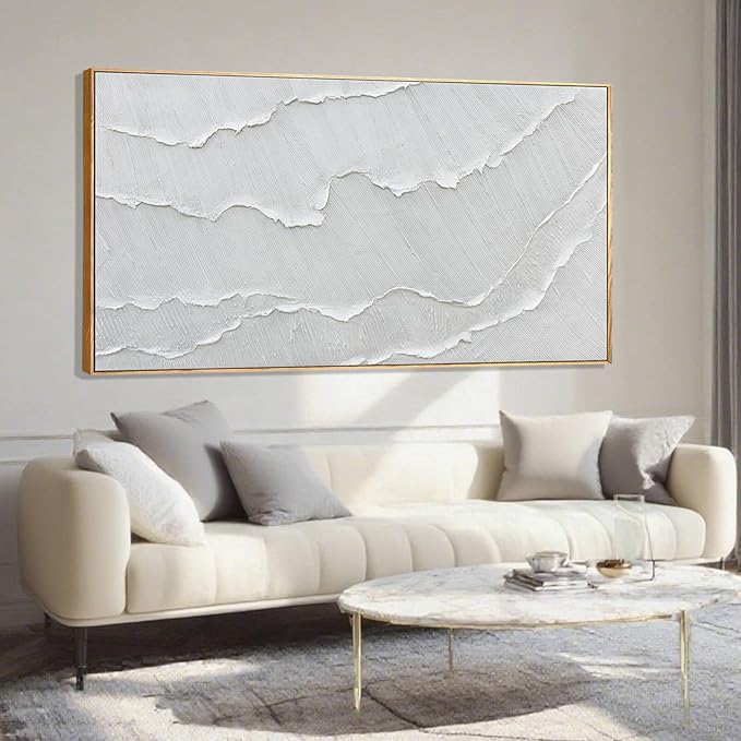 Abstract Artwork Gray-White Framed maximalist Flat printing Wall Art Wave poster Neutral Print Poster For Bedroom Living Room Office Decor 24x48 Inch