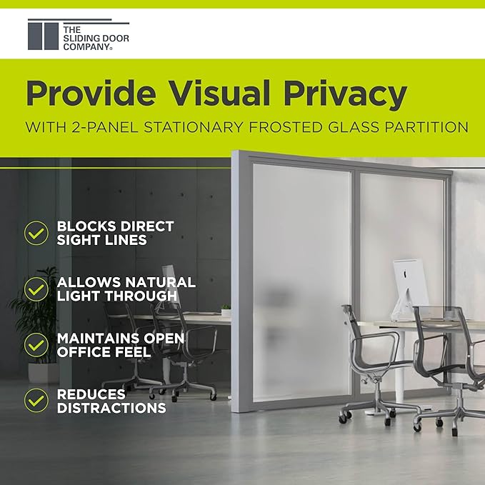 2-Panel Stationary Frosted Glass Partition Kit - Tempered Glass Privacy Wall Divider Screen for Office, Room, Cubicle, Desk - Commercial & Residential Separator - 4" D x 72" W x 84" H, Silver Frame