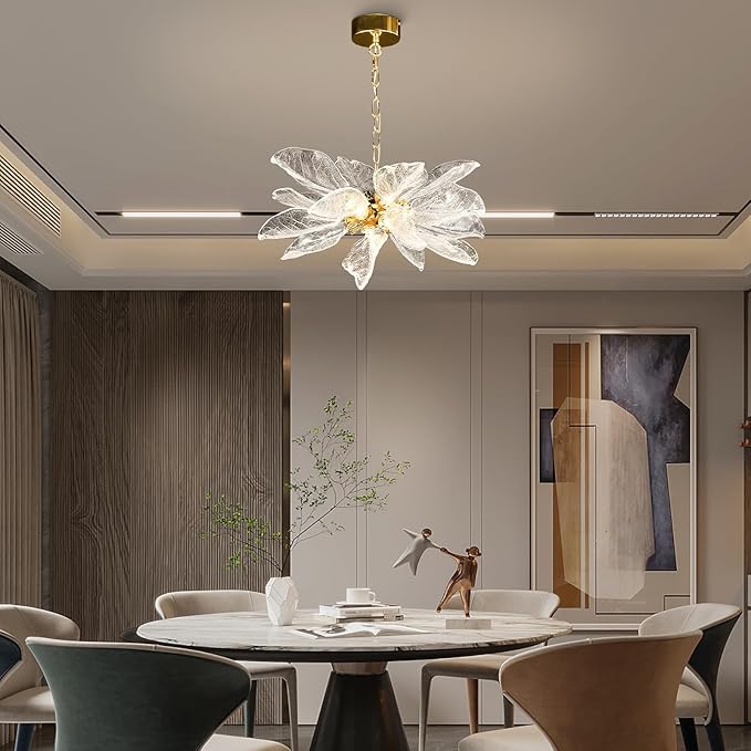 Modern Chandeliers for Dining Room, Gold D23'' Leaf Satellite Pendant Light, Crystal Chandelier Dining Room Chandelier Over Table, LED Chandelier Light Fixture Sputnik Chandelier for Living Room Foyer