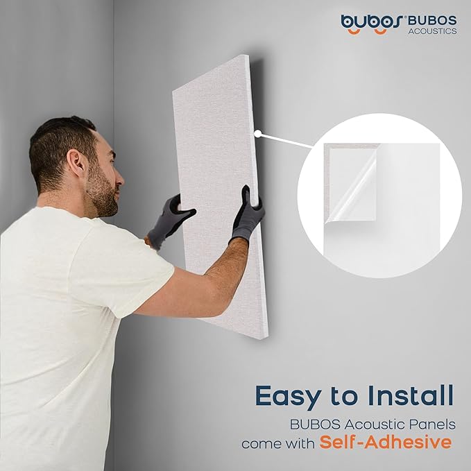 BUBOS 4 PCS Acoustic Panels,23.6''x11.8'' Fabric Soundproof Wall Panels,Self-adhesive Sound Absorbing Panels for Studios, Office, Home Theater,Fabric-Clad Linen