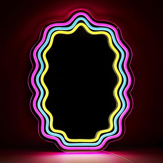 Kavaas Wavy Neon Mirror 16.9" x 12.7", LED Wave Mirror with Lights for Bedroom, Girls Room - Best Gifts for Teen Girls, Birthday, Christmas