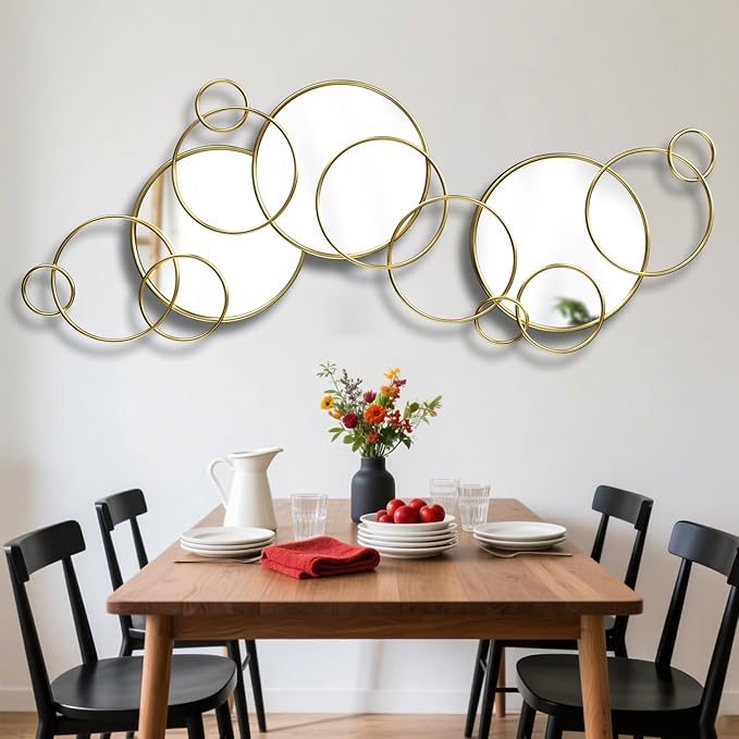 Wall Mirror Decorative, Large Decorative Mirrors for Wall Decor, Round Gold Mirror Wall Art, Wall Mirrors for Living Room, Entryway, Bedroom, Dining Room Kitchen 45''x25.5''
