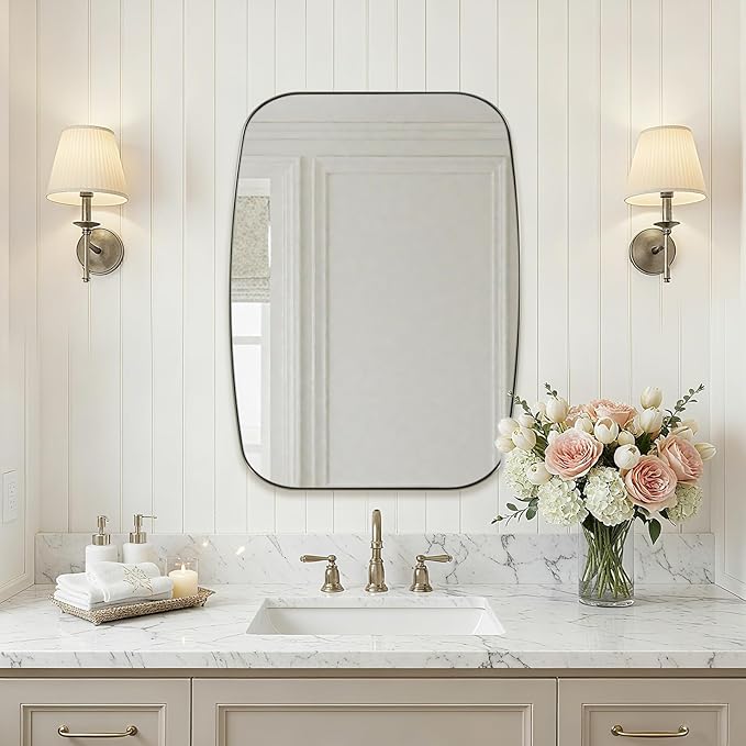 ANDY STAR Oval Mirror for Bathroom, 22x30 Brushed Nickel Oblong Bathroom Mirror for Vanity with Stainless Steel Metal Frame, Modern Anti Rust Wall Mounted