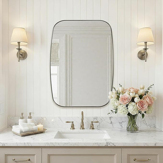 ANDY STAR Oval Mirror for Bathroom, 22x30 Brushed Nickel Oblong Bathroom Mirror for Vanity with Stainless Steel Metal Frame, Modern Anti Rust Wall Mounted