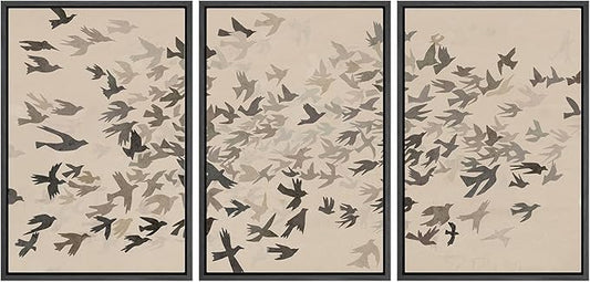 MUDECOR Framed Wall Art Print Set Minimalist Subtle Birds in Motion Illustrations Modern Art Boho Decorative Colorful Chic for Living Room, Bedroom, Office - 24"x36"x3 Black