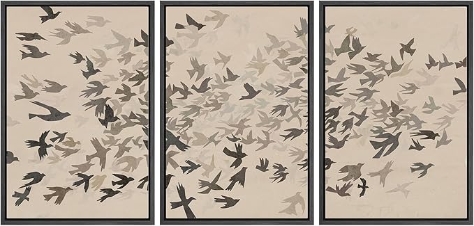 MUDECOR Framed Wall Art Print Set Minimalist Subtle Birds in Motion Illustrations Modern Art Boho Decorative Colorful Chic for Living Room, Bedroom, Office - 16"x24"x3 Black