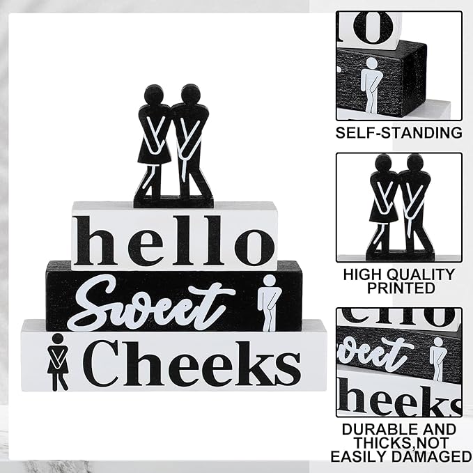 4 Pcs Funny Bathroom Decor Farmhouse Modern Bathroom Decoration Western Hello Sweet Cheeks Table Centerpiece Christmas