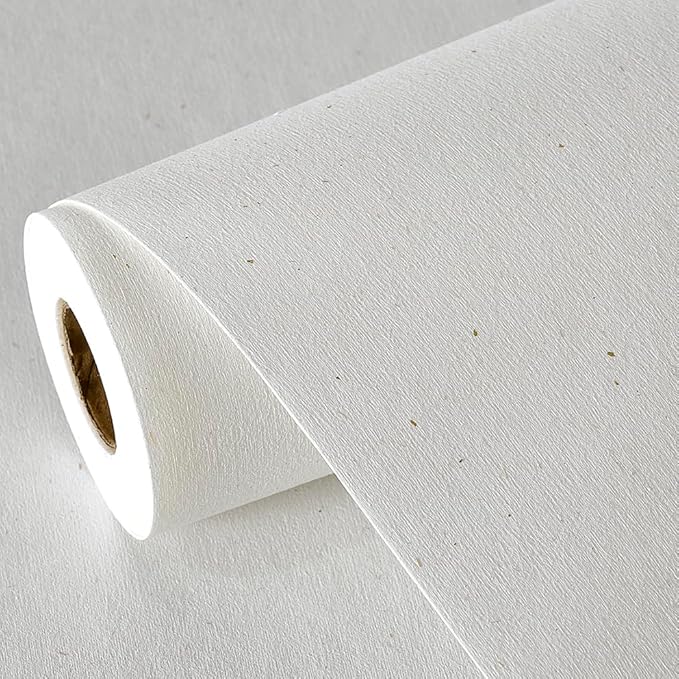 Matte White Grasscloth Textured Wallpaper Natural&Neutral&Handmade Style Thick Peel and Stick Removable for Bedroom,Office,Cabinet(16.5”x236.2”) (Leaves&Petals) M15