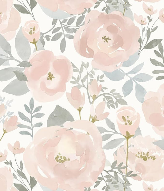 Orainege Peel and Stick Wallpaper Floral Wallpaper 17.3in x393.7in Floral Contact Paper Peony Self Adhesive Removable Wall Paper for Cabinets Walls Shelf Liner, Light Pink