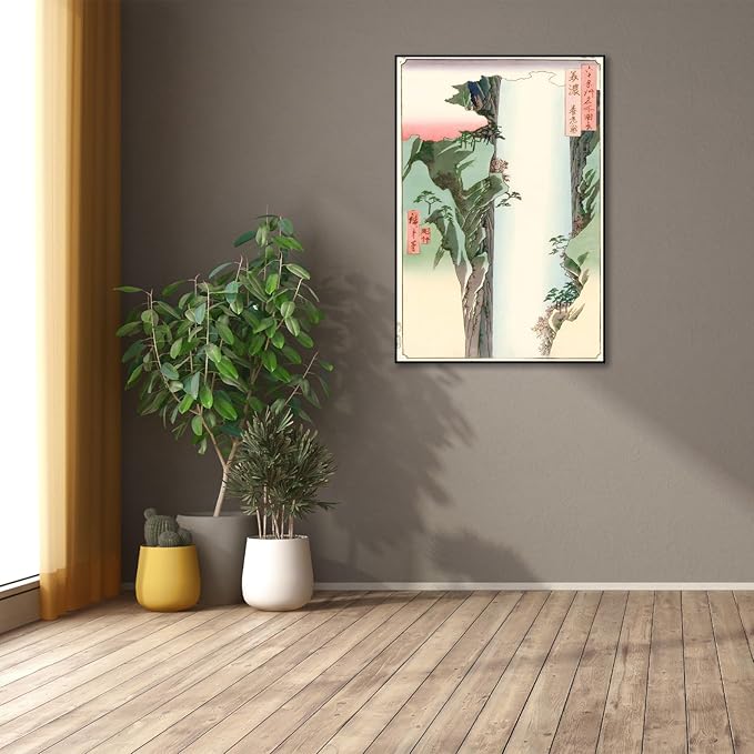 OKRA Utagawa Hiroshige Canvas Wall Art - Yoro Waterfall Poster - Japanese Provincial Woodcut Wall Art Animals Nature Landscape Art Traditional Japanese Wall Decor Unframed