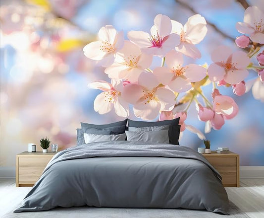 Japanese Mural Wallpaper, Cherry Blossoms Murals, Japanese Flowers Murals, Large Wallpaper for Living Room Bedroom Kids Room Home Decor Mural (Not Peel Stick)
