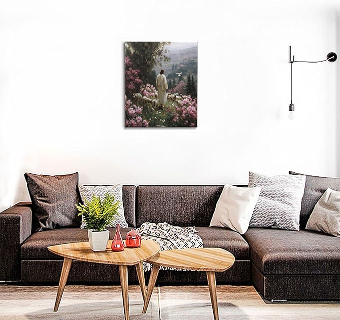 Jesus Wall Art Christian Jesus Lamb Wall Decor Religious God Canvas Painting Pictures Print Christ Decorations for Living Room Bedroom Church Framed Gifts 20”X24”