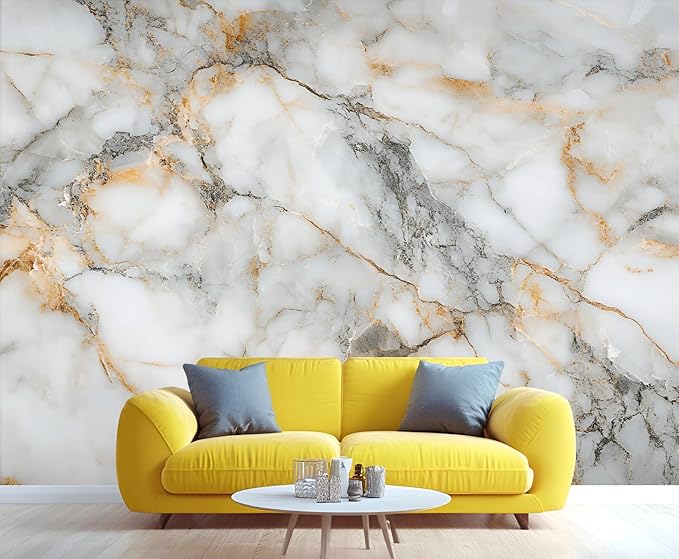 Modern Stylish Marble Mural Wallpaper, 3D Marble Murals, Abstract Cracked Texture Murals, Large Wallpaper for Living Room Bedroom Kids Room Home Decor Mural (Not Peel Stick)