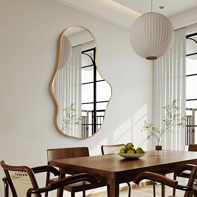 Mirror Full Length - Wall Mirrors Decorative 26"x 43" Asymmetrical Abstract Aviation Aluminum Alloy Frame Unique for Bathroom, Bedroom, Living Room, Cloakroom, Entryway Gold