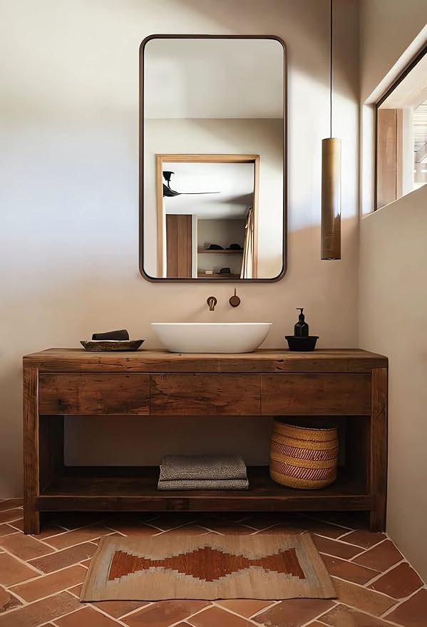 ANDY STAR Bronze Bathroom Mirror, 24x40’’ Rounded Rectangle Oil Rubbed Bronze Mirror in Premium Tube Metal Framed 1’’ Deep Wall-Mounted Mirror Horizontal/Vertical