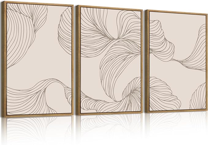 BINCUE Framed Neutral Beige Wall Art Modern Abstract Art Decor Minimalist Artwork for Living Room Bedroom Office 16x24 Inches Set of 3
