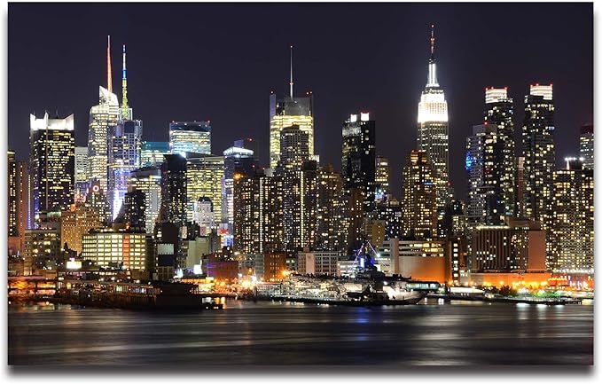 Cliouar-Wall Mural Wallpaper for Bedroom Living Room - Manhattan Night View New York City Photo 3D Mural 155" x 103" (Not Self-Adhesive)