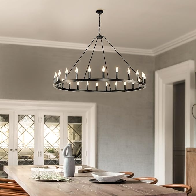 24 - Light Wagon Wheel Chandelier - N/A Black&Gold