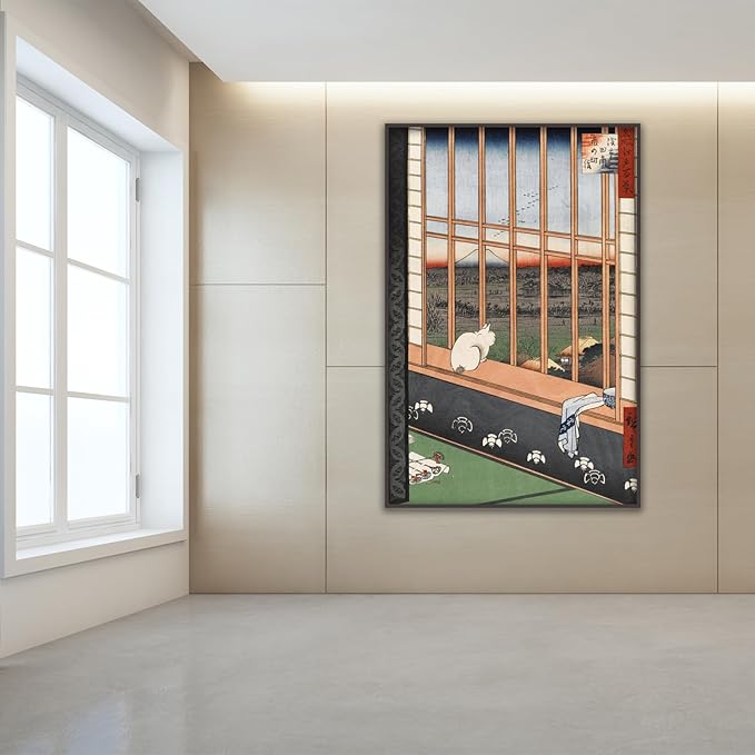 OKRA Utagawa Hiroshige Canvas Art Print - Asakusa Rice Fields and Torinomachi Festival Poster - Japanese Painting Cat Pictures - Animal Wall Decor for Office Bedroom Unframed(12×16in/30×40cm)