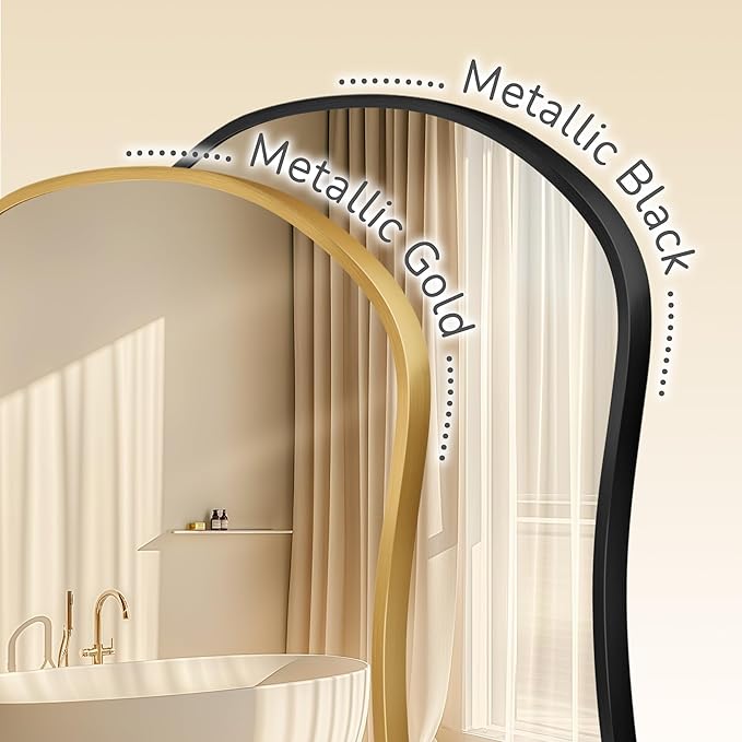 Asymmetrical Wall Mirror 24 * 32 Black Irregular Abstract Shatter-Proof Aluminum Alloy Decorative Wavy Framed Makeuop Mirrors for Bathroom, Bedroom, Cloakroom, Entryway