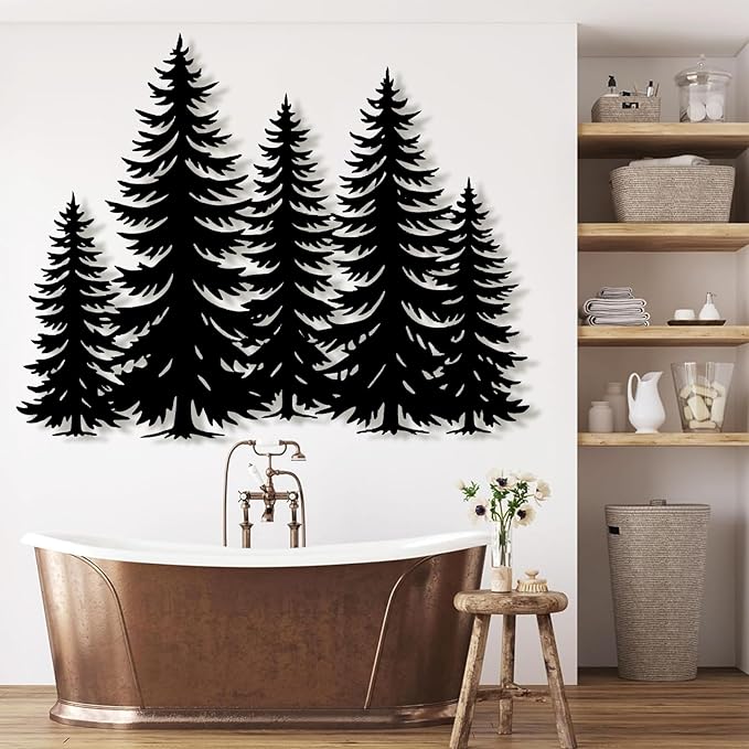 lunwall Metal Pine Tree Wall Art, Metal Forest Wall Art, Pine Branch Wall Decor, Christmas Tree Wall Decor, Forest Wall Hanging, Nature Lover Gift (Style 5, 18" W x 14" H / 45 x 36 cm)