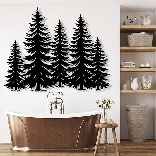 lunwall Metal Pine Tree Wall Art, Metal Forest Wall Art, Pine Branch Wall Decor, Christmas Tree Wall Decor, Forest Wall Hanging, Nature Lover Gift (Style 5, 41" W x 33" H / 105 x 83 cm)