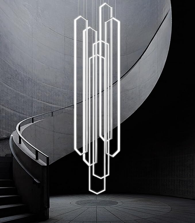 6 Rings Large Chandelier for Staircase Modern High Ceiling Chandelier LED Dimmable Chandeliers for Foyer Living Room Villa Silver