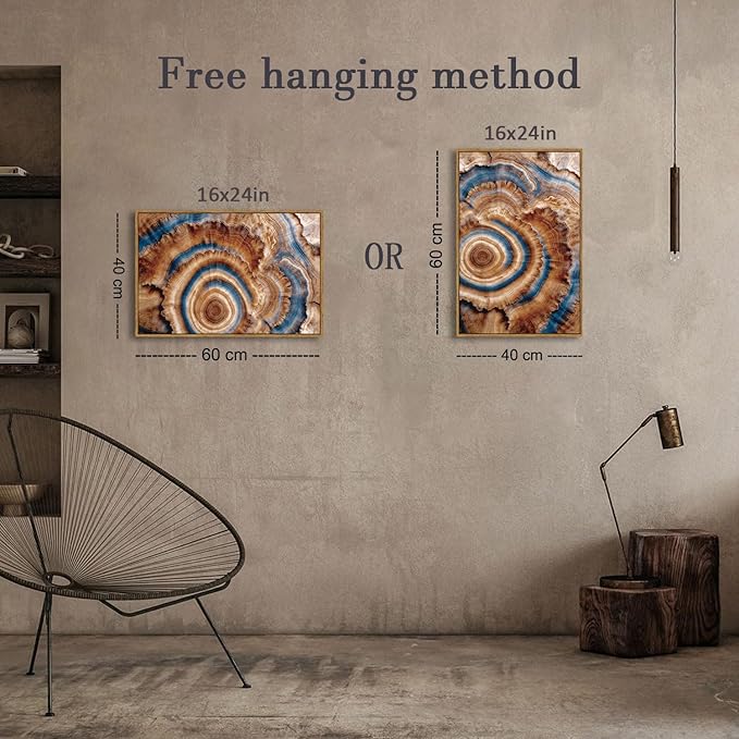BingruiArt Framed Tree Ring Canvas Wall Art Abstract Wood Wall Decor Boho Modern Colorful Nature Painting Wood Stump Prints Pictures for Living Room Bedroom Bathroom Office 16"x24" Natural Framed(10)