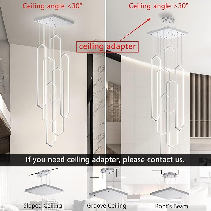 6 Rings Modern Chandelier LED Dimmable Pendant Lighting Adjust Flush Mount Ceiling Light for Entrance Foyer Lobby Staircaes