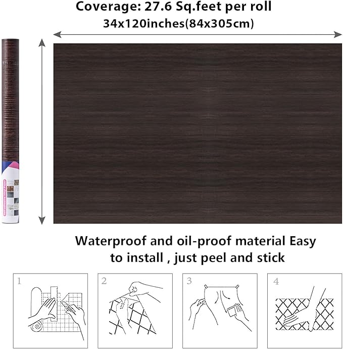 Arthome 34" x120" Peel and Stick Wood Contact Paper Self-Adhesive Brown Walnut Wallpaper,Decorative Vinyl Film for Countertop,Cabinets,Shelf,Drawer Liner,Easy to Clean Removable Wall Covering