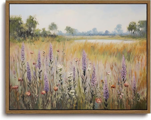 KISSFOX Vintage Landscape Canvas Wall Art Nature Wildflower Field Scenery Prints Country Painting Picture Decor Artwork Rustic Farmhouse Gallery Office Living Room Bedroom Bathroom