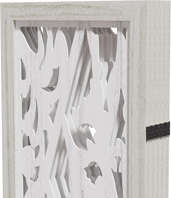 Casaphoria 6 Panels Room Divider, Folding Screen Room Divider with Carved Floral Pattern for Home Office, Restaurant and Bedroom, Paulownia Wood, 95" W x 67" H (White)