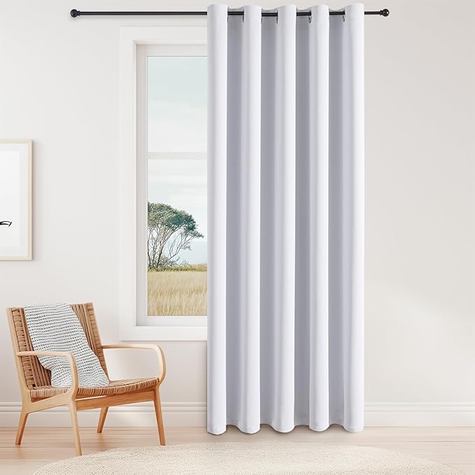 ChrisDowa Blackout Curtains 70 inches Wide for Bedroom - Extra Wide Grommet Thermal Insulated Room Darkening Curtains for Living Room (1 Panel, Greyish White, 70 x 84 Inch)