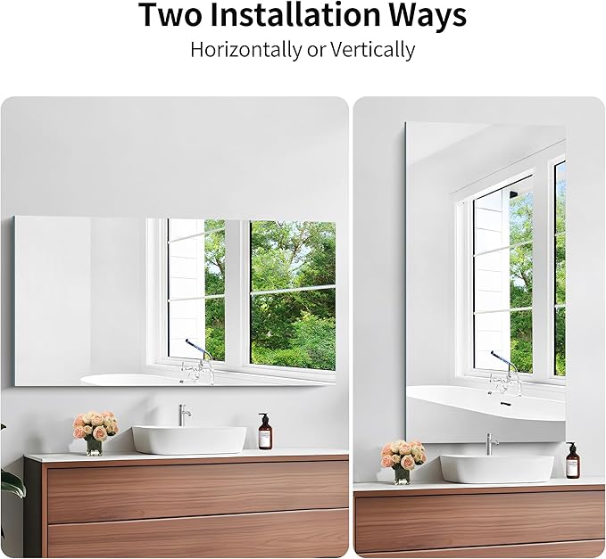 KOCUUY Frameless Mirror, 24x48 Inch Rectangle Bathroom Vanity Mirror for Over Sink, Upgraded Shatterproof Unframed Design for Bedroom, Living Room, Entryway