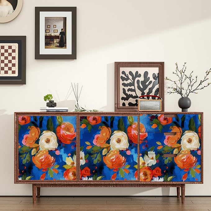 Blue Watercolor Wallpaper Peel and Stick Bright Colorful Contact Paper Renter Friendly Wall Paper for Accent Wall Closet Shelf Liner Backslpash Removable Modern 17.5 x 118In