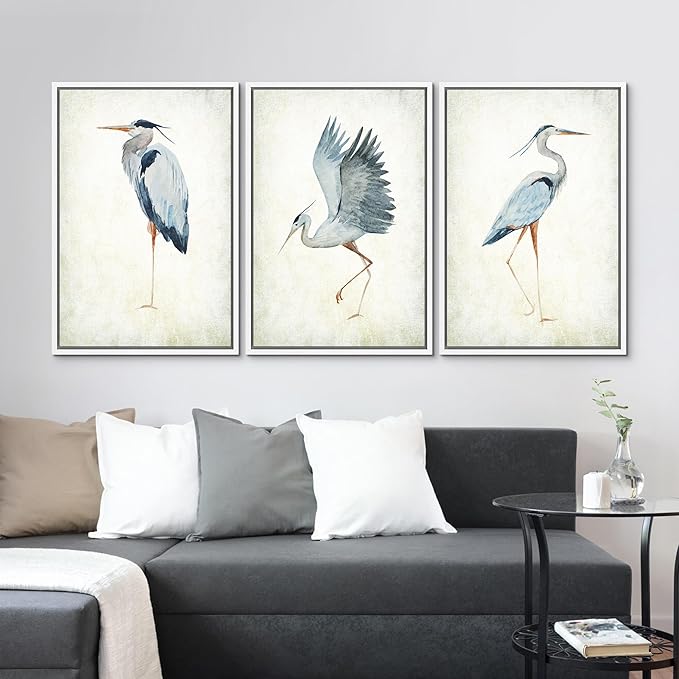 MUDECOR Framed Canvas Print Wall Art Heron Bird Wild Animal Prints Minimalist Modern Art Boho Relax Cozy Decor for Bedroom - 16"x24"x3 White