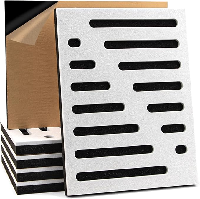 Art3d 6-Pack Self-Adhesive Soundproof Acoustic Panels for Wall, 16 x 12 Inch Stripe Design Noise Block with Polyester & Foam for Bedroom Studio Office